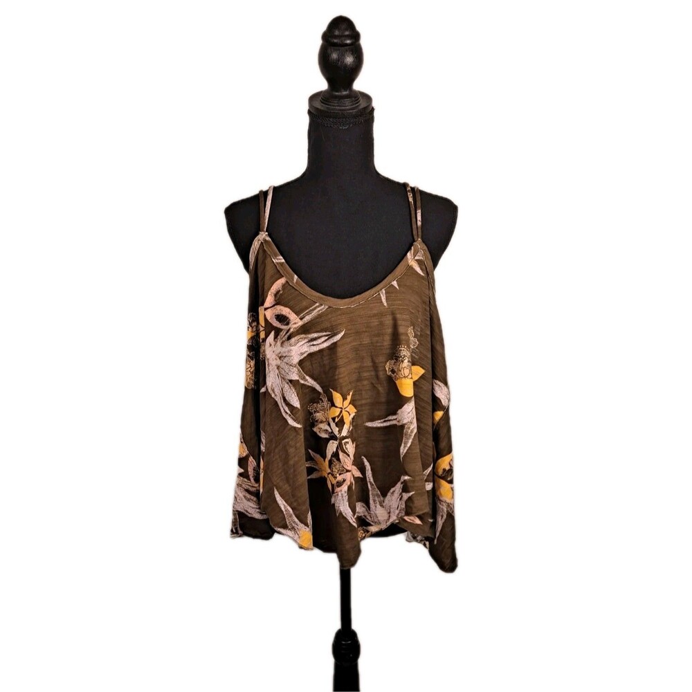 Free People We the Free Hey Girl Cotton Flowy Tank Top Army Combo Size Small